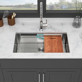 33-inch Undermount Single Bowl Workstation Stainless Steel Kitchen Sink built-in Two-Ledge