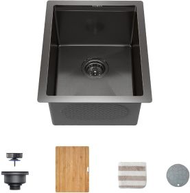14-Inch Gloss Black Workstation Undermount Single Bowl Kitchen Sink;  16 Gauge Stainless Steel with Ceramic Coating and NanoTek Bar or Prep Sink