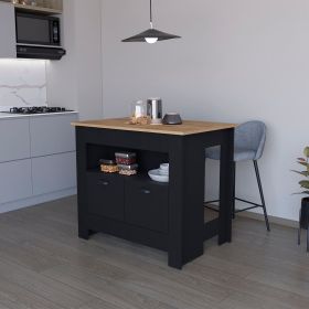 Theba Kitchen Island, whit 2 doors, 3 shelves (Color: Black)
