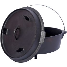 pre-Seasoned Cast Iron Dutch Oven With Skillet Lid, Outdoor Camping Deep Pot for Camping Fireplace Cooking BBQ Baking Campfire, Leg Base, 4.5 Qua (Color: as Pic)