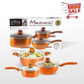 Kitchen Cookware Set, 6 PCS Nonstick Pot and Pan Set-Wok, Soup, Milk Pot Set Orange (Color: as picture)